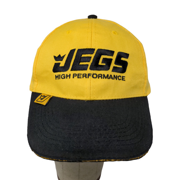JEGS High Performance Strapback Hat Black Yellow Adjustable Embroidered Logo - Picture 1 of 12
